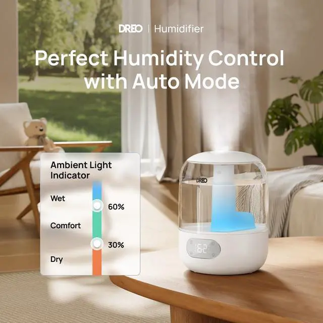 Alt view image 9 of 14 - Humidifiers for Bedroom, 3L Top Fill 30H & 26dB Quiet Runtime for Large Room, Cool Mist Ultrasonic Humidifier with Humidity Sensor, Night Light for Home, Baby, Nursery, Plants, New Edition