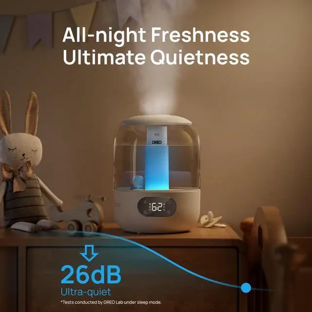 Alt view image 10 of 14 - Humidifiers for Bedroom, 3L Top Fill 30H & 26dB Quiet Runtime for Large Room, Cool Mist Ultrasonic Humidifier with Humidity Sensor, Night Light for Home, Baby, Nursery, Plants, New Edition