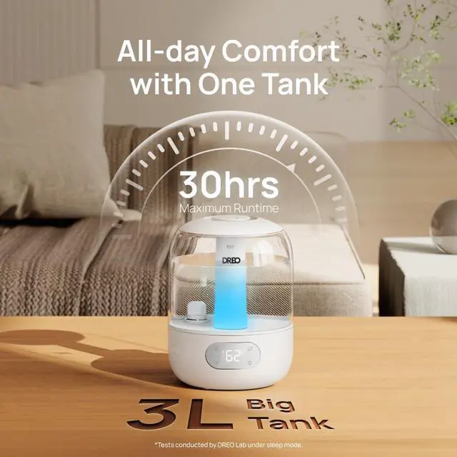 Alt view image 13 of 14 - Humidifiers for Bedroom, 3L Top Fill 30H & 26dB Quiet Runtime for Large Room, Cool Mist Ultrasonic Humidifier with Humidity Sensor, Night Light for Home, Baby, Nursery, Plants, New Edition