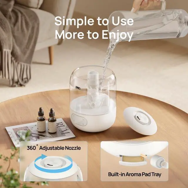 Alt view image 14 of 14 - Humidifiers for Bedroom, 3L Top Fill 30H & 26dB Quiet Runtime for Large Room, Cool Mist Ultrasonic Humidifier with Humidity Sensor, Night Light for Home, Baby, Nursery, Plants, New Edition