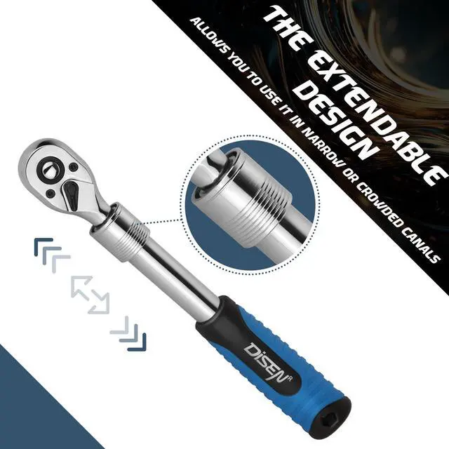 Alt view image 11 of 14 - 3PCS Extendable Ratchet Wrench Set,1/4" 3/8" 1/2" Drive 72-Tooth, Quick-Release, Reversible Drive Socket Wrenches,Soft Grip Handle with Storage Tray