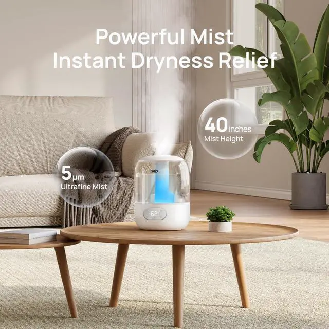 Alt view image 12 of 14 - Humidifiers for Bedroom, 3L Top Fill 30H & 26dB Quiet Runtime for Large Room, Cool Mist Ultrasonic Humidifier with Humidity Sensor, Night Light for Home, Baby, Nursery, Plants, New Edition