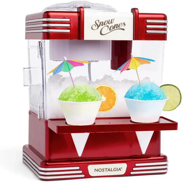 Alt view image 8 of 14 - Snow Cone Shaved Ice Machine - Retro Table-Top Slushie Machine Makes 20 Icy Treats - Includes 2 Reusable Plastic Cups & Ice Scoop - Retro Red