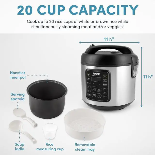 Alt view image 9 of 12 - Housewares Professional Plus ARC-5000SB 20 Cup (Cooked) Digital Rice Cooker, Food Steamer, Slow Cooker, Stainless Exterior/Nonstick Pot, Silver, Black, 10-cup uncooked/20-cup cooked/4QT