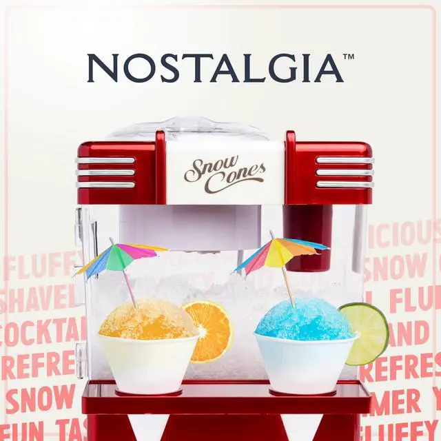 Alt view image 12 of 14 - Snow Cone Shaved Ice Machine - Retro Table-Top Slushie Machine Makes 20 Icy Treats - Includes 2 Reusable Plastic Cups & Ice Scoop - Retro Red