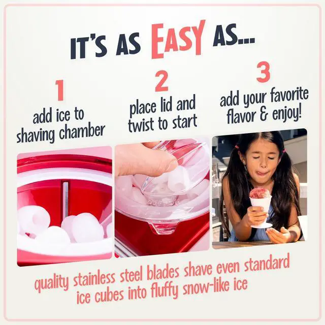 Alt view image 11 of 14 - Snow Cone Shaved Ice Machine - Retro Table-Top Slushie Machine Makes 20 Icy Treats - Includes 2 Reusable Plastic Cups & Ice Scoop - Retro Red