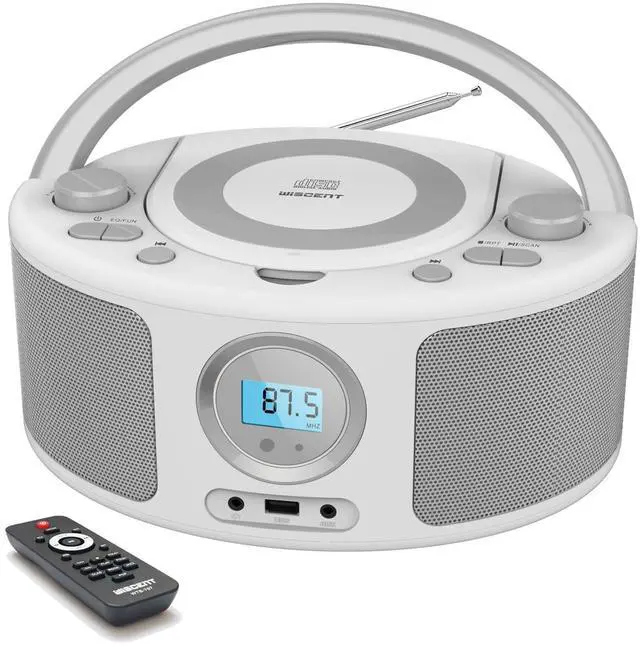 Alt view image 8 of 14 - Portable CD Player Boombox with Bluetooth, FM Radio, Remote Control, USB Port and 3.5mm AUX Headphone Jack, Clear Stereo Sound, 4 Watts of Audio, AC/Battery Powered