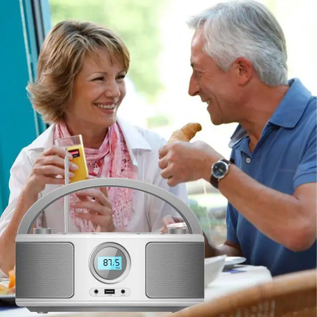 Alt view image 14 of 14 - Portable CD Player Boombox with Bluetooth, FM Radio, Remote Control, USB Port and 3.5mm AUX Headphone Jack, Clear Stereo Sound, 4 Watts of Audio, AC/Battery Powered