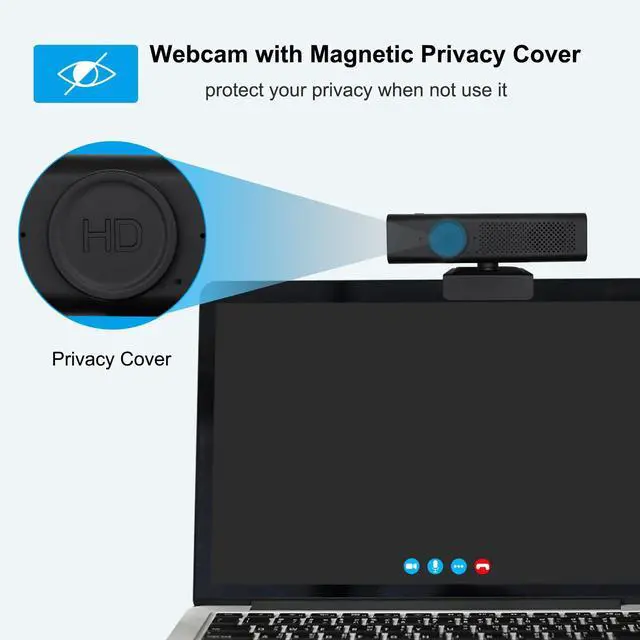 Alt view image 14 of 14 - Full 1080P HD 3-in-1 Webcam: Camera and Speaker for Desktop Computer with Built-in 4 Microphones, External USB Web Cam with Magnetic Privacy Cover and Mute for Laptop, Streaming, Conference