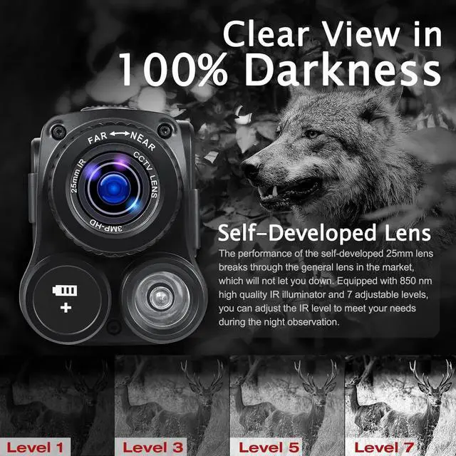 Alt view image 11 of 14 - Night Vision Monocular, 4K Infrared Digital Night Vision Goggles with 850nm IR, 40M Photo & 4K Video, 984FT Range, 8X Zoom, Rechargeable Battery, 32GB Card for Hunting Camping Adventure