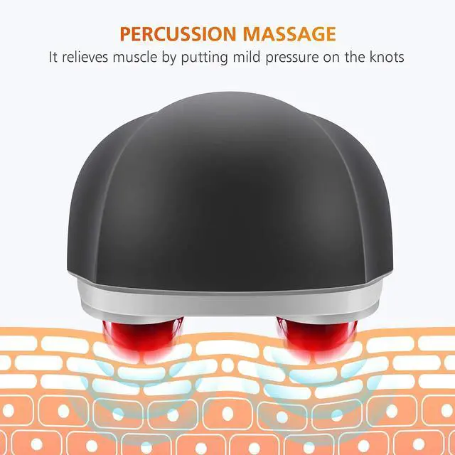 Alt view image 10 of 14 - Cordless Handheld Back Massager with Heat, Deep Tissue Percussion Massager, 3 Sets of Dual Pivoting Heads,Rechargeable Hand Held Massager for Neck,Back Shoulder,Calf,Legs