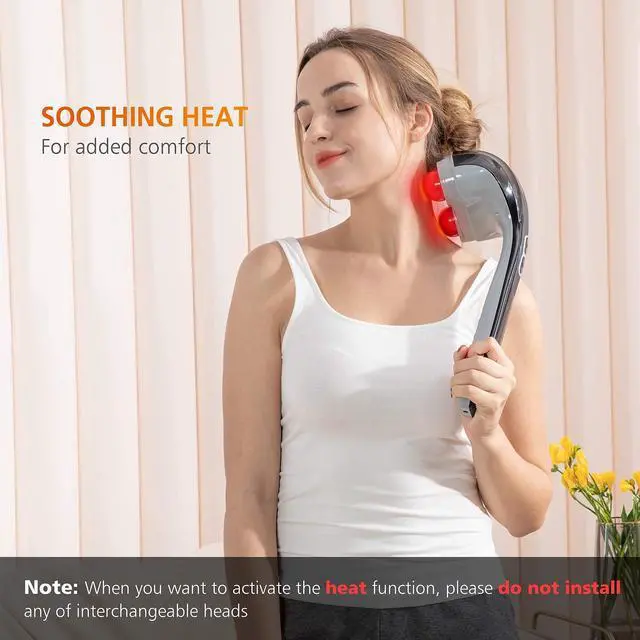 Alt view image 12 of 14 - Cordless Handheld Back Massager with Heat, Deep Tissue Percussion Massager, 3 Sets of Dual Pivoting Heads,Rechargeable Hand Held Massager for Neck,Back Shoulder,Calf,Legs