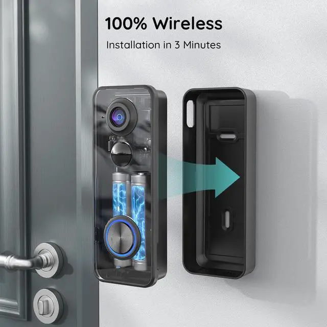 Alt view image 13 of 14 - Video Doorbell Camera Wireless, 180° Wide View, 2K HD, No Subscription, AI Human Detection, Head-to-Toe, HDR Night Vision, Two-Way Audio, Battery Powered with Chime, 2.4 GHz Wi-Fi Only