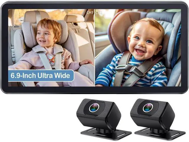 Alt view image 8 of 14 - 2-Kids Baby Car Camera for Seat: 6.9 Inch Ultrawide Display with Two Cameras Rear Facing - USB Powered Backseat Camera HD 1080P Easy to Install