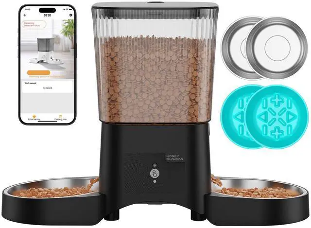 Alt view image 8 of 14 - Automatic Cat Feeder for 2 Cats,3.5L Dual Cat Food Dispenser, 2.4G/5G WiFi APP Control for Multiple Cats,2 Stainless Steel Bowls & 2 Slow Feeder Anti-Choking Bowls, Dual Power