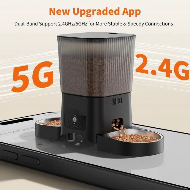 Alt view image 11 of 14 - Automatic Cat Feeder for 2 Cats,3.5L Dual Cat Food Dispenser, 2.4G/5G WiFi APP Control for Multiple Cats,2 Stainless Steel Bowls & 2 Slow Feeder Anti-Choking Bowls, Dual Power
