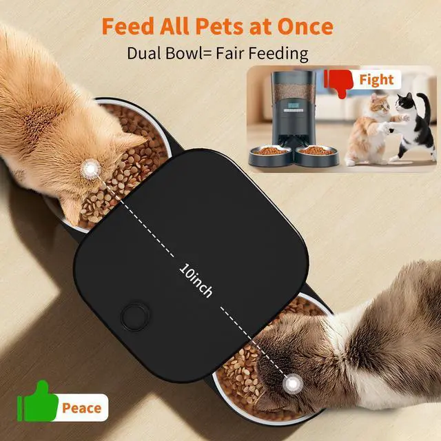 Alt view image 9 of 14 - Automatic Cat Feeder for 2 Cats,3.5L Dual Cat Food Dispenser, 2.4G/5G WiFi APP Control for Multiple Cats,2 Stainless Steel Bowls & 2 Slow Feeder Anti-Choking Bowls, Dual Power