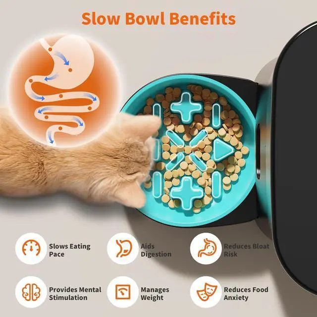 Alt view image 10 of 14 - Automatic Cat Feeder for 2 Cats,3.5L Dual Cat Food Dispenser, 2.4G/5G WiFi APP Control for Multiple Cats,2 Stainless Steel Bowls & 2 Slow Feeder Anti-Choking Bowls, Dual Power