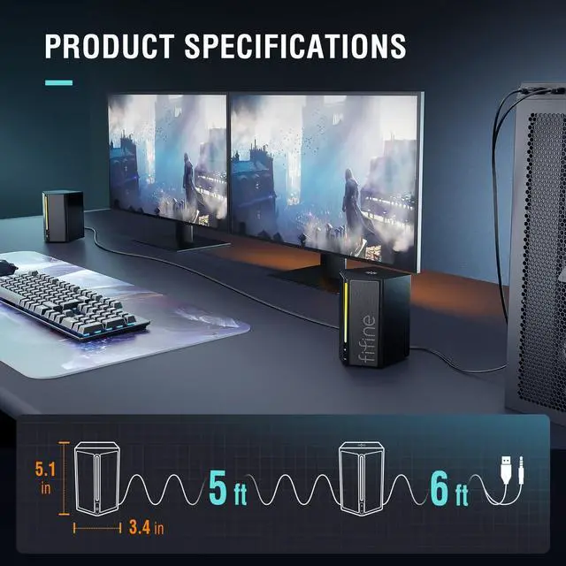 Alt view image 14 of 14 - Computer Speakers, Desktop PC Speakers with Volume Control, RGB Gaming Loudspeakers Wired with 3.5mm Aux Audio Cable for Laptop Monitor Phone Tablet-AmpliGame A20