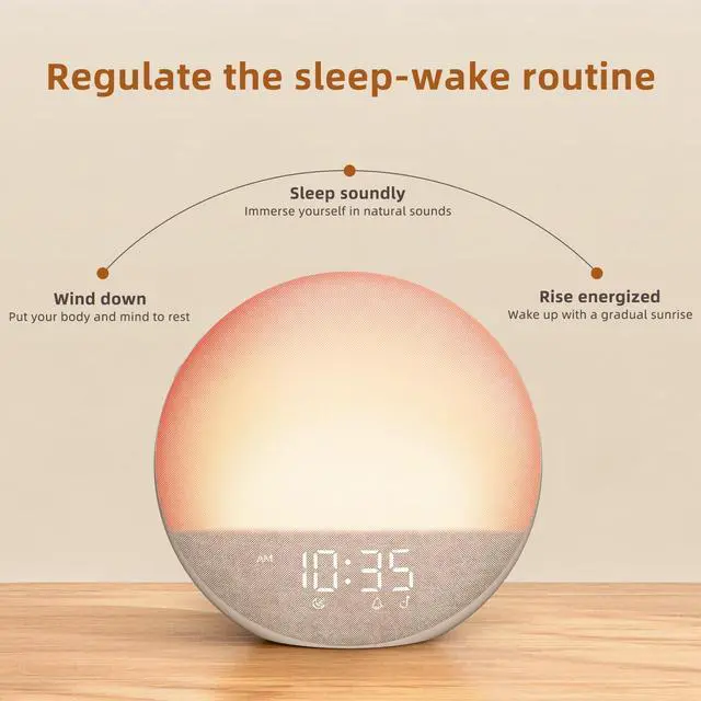 Alt view image 11 of 14 - Sunrise Alarm Clock White Noise Machine: Natural Wake Up Light - Dimmable Clock with Bluetooth Speaker for Bedroom - 25 Sleep Sounds for Baby Adults Kids Putty