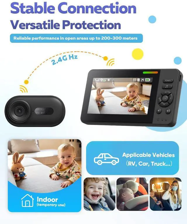 Alt view image 12 of 14 - Wireless Baby Car Camera with 1080P Advanced Night Vision and 32H Battery, No Wi-Fi Needed Easy Setup Car Baby Monitor with Video Recording Adjustable Angle, Newborns Travel Essentials Gifts