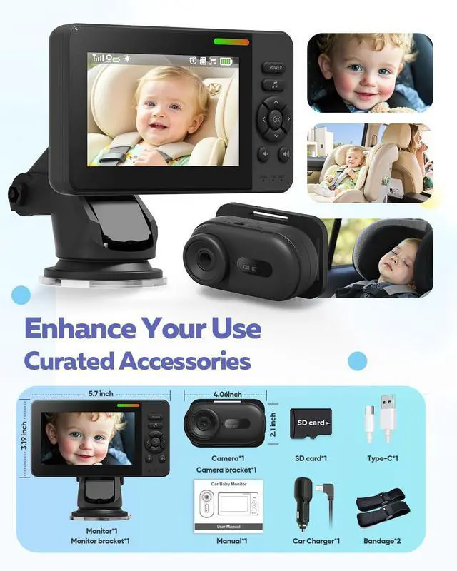 Alt view image 14 of 14 - Wireless Baby Car Camera with 1080P Advanced Night Vision and 32H Battery, No Wi-Fi Needed Easy Setup Car Baby Monitor with Video Recording Adjustable Angle, Newborns Travel Essentials Gifts