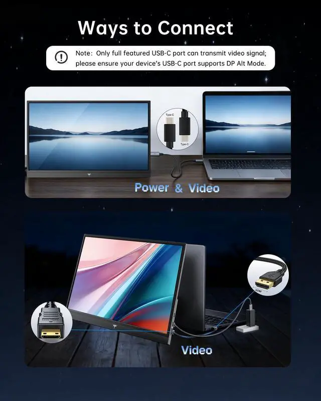 Alt view image 13 of 14 - Portable Monitor 15.6 Inch, FHD 1080P Travel Laptop Monitor Extender with USB-C HDMI, Ultra-Slim IPS HDR Display with Speakers, Second Monitor Screen for Laptop Phone Xbox Mac Switch, Black H15F9