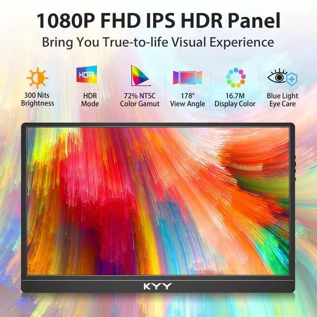 Alt view image 9 of 14 - Portable Monitor Latest 15.6'' FHD 1080P USB-C HDMI Laptop Monitor w/Smart Cover Bag & Dual Speakers, External HDR Computer Screen, Travel Gaming Monitor for PC MAC Phone Xbox PS4/5 Switch
