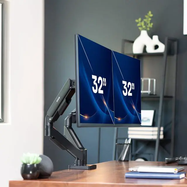 Alt view image 9 of 14 - Dual Monitor Stand, Fully Adjustable Arms for 17 to 32 inch Screens, Mechanical Articulating Desk Mount, Gaming and Office Setups, VESA 75x75, 100x100, Max 19.8 lbs, Classic, Black, STAND-V002O
