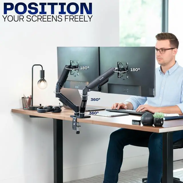 Alt view image 12 of 14 - Dual Monitor Stand, Fully Adjustable Arms for 17 to 32 inch Screens, Mechanical Articulating Desk Mount, Gaming and Office Setups, VESA 75x75, 100x100, Max 19.8 lbs, Classic, Black, STAND-V002O