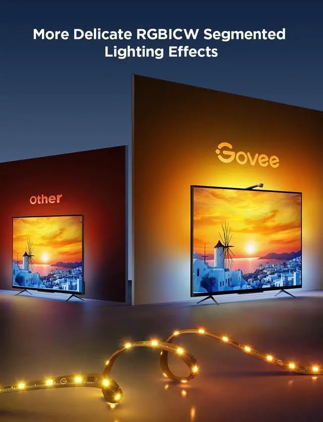 Alt view image 10 of 14 - TV Backlight 3 Lite with Fish-Eye Correction Function Sync to 40-50 Inch TVs, 7.8ft RGBICW Wi-Fi LED Strip Lights with Camera, 4 Colors in 1 Lamp Bead, Voice and APP Control, Adapter