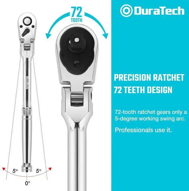 Alt view image 14 of 14 - 3-Piece Flex-Head Ratchet Set, 1/4", 3/8", 1/2" Drive Ratchet, 72-Tooth with Quick-Release Reversible Design, Chrome Alloy Made, Fully Polished, Organized in Storage Case