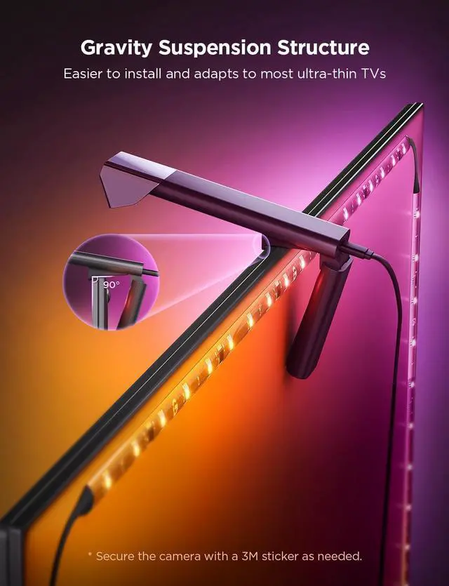 Alt view image 12 of 14 - TV Backlight 3 Lite with Fish-Eye Correction Function Sync to 40-50 Inch TVs, 7.8ft RGBICW Wi-Fi LED Strip Lights with Camera, 4 Colors in 1 Lamp Bead, Voice and APP Control, Adapter