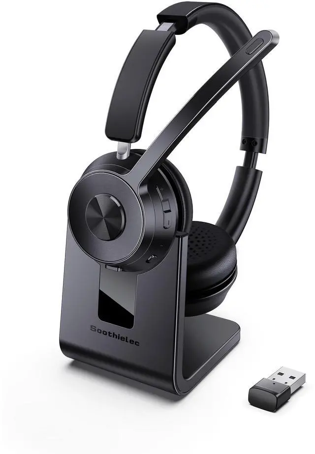 Alt view image 7 of 12 - (Upgraded Version) Wireless Headset, Bluetooth Headset with Noise Cancelling Microphone, Best Headphones with Mic Mute & USB Dongle for PC/Computer/Laptop/Cell Phones/Remote Work/Call Center