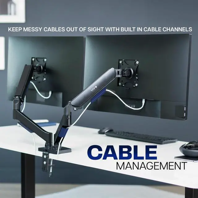 Alt view image 14 of 14 - Dual Monitor Stand, Fully Adjustable Arms for 17 to 32 inch Screens, Mechanical Articulating Desk Mount, Gaming and Office Setups, VESA 75x75, 100x100, Max 19.8 lbs, Classic, Black, STAND-V002O
