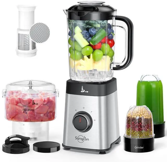 Alt view image 8 of 14 - Blenders and Food Processor Combo for Kitchen, 5 in 1 Blender for Shakes and Smoothies, Meat Chopped, Grinding & more, 40 oz Jar & 17oz Cup with To-Go Lid, Stainless Steel Silver
