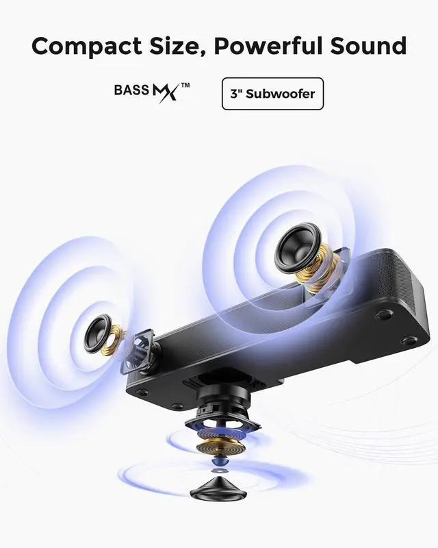 Alt view image 10 of 14 - 2.1ch Surround Sound Bar for TV, Built-in Subwoofer, Peak Power 132W, App Control, 16 Inches Bluetooth 5.4 TV Speakers Soundbar, All-in-one PC Soundbar, Opt/AUX/Wall Mount, Poseidon M20 Pro
