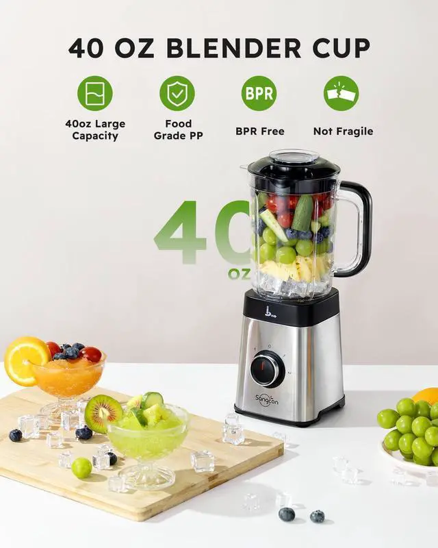 Alt view image 9 of 14 - Blenders and Food Processor Combo for Kitchen, 5 in 1 Blender for Shakes and Smoothies, Meat Chopped, Grinding & more, 40 oz Jar & 17oz Cup with To-Go Lid, Stainless Steel Silver