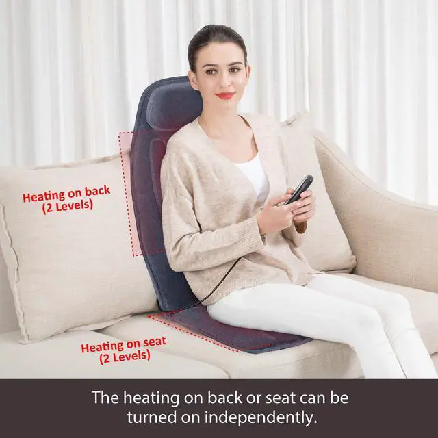 Alt view image 11 of 14 - Massage Seat Cushion with Heat - Extra Memory Foam Support Pad in Neck and Lumbar,10 Vibration Massage Motors, 2 Heat Levels, Back Massager Chair Pad for Back