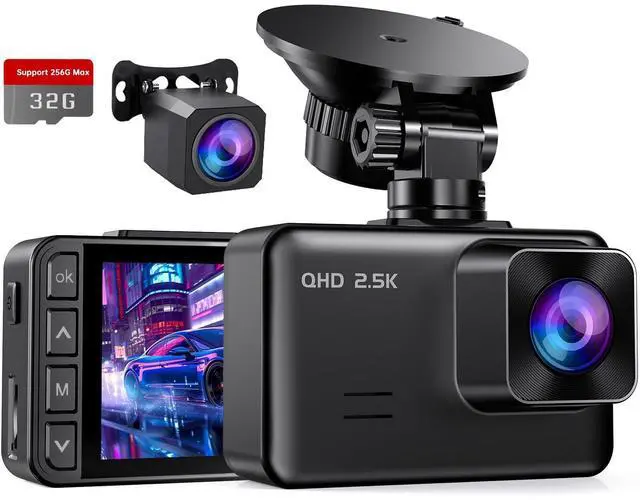 Alt view image 8 of 14 - Dash Cam Front and Rear, 2.5K+1080P Dual Dash Camera for Cars, 2 Display Mini Car Camera, G-Sensor Dashcam, Night Vision, 24H Parking Mode, Loop Recording, 170°Wide Angle, 32GB Card Included