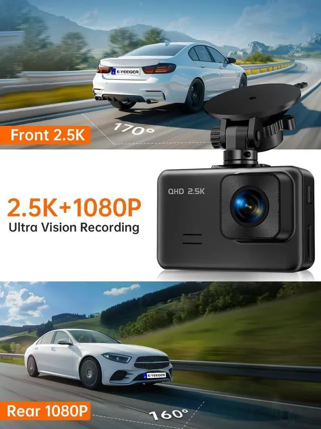 Alt view image 11 of 14 - Dash Cam Front and Rear, 2.5K+1080P Dual Dash Camera for Cars, 2 Display Mini Car Camera, G-Sensor Dashcam, Night Vision, 24H Parking Mode, Loop Recording, 170°Wide Angle, 32GB Card Included