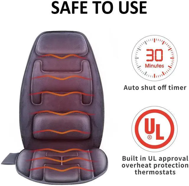 Alt view image 13 of 14 - Massage Seat Cushion with Heat - Extra Memory Foam Support Pad in Neck and Lumbar,10 Vibration Massage Motors, 2 Heat Levels, Back Massager Chair Pad for Back