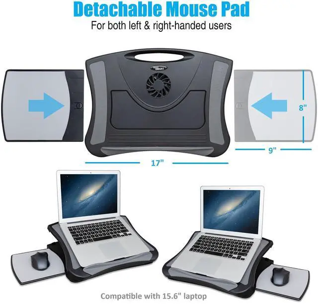 Alt view image 10 of 14 - Laptop Lap Pad Laptop Stand with Attached Mouse Pad, Cushion and USB Cooling Fan, Non-Slip Heat Shield Tablet Computer Stand for Sturdy Work Station for Home, Office, Bed Sofa, Couch and Car