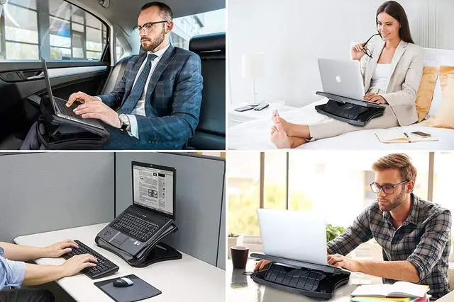 Alt view image 13 of 14 - Laptop Lap Pad Laptop Stand with Attached Mouse Pad, Cushion and USB Cooling Fan, Non-Slip Heat Shield Tablet Computer Stand for Sturdy Work Station for Home, Office, Bed Sofa, Couch and Car