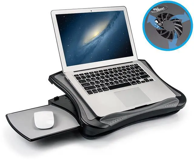 Alt view image 8 of 14 - Laptop Lap Pad Laptop Stand with Attached Mouse Pad, Cushion and USB Cooling Fan, Non-Slip Heat Shield Tablet Computer Stand for Sturdy Work Station for Home, Office, Bed Sofa, Couch and Car