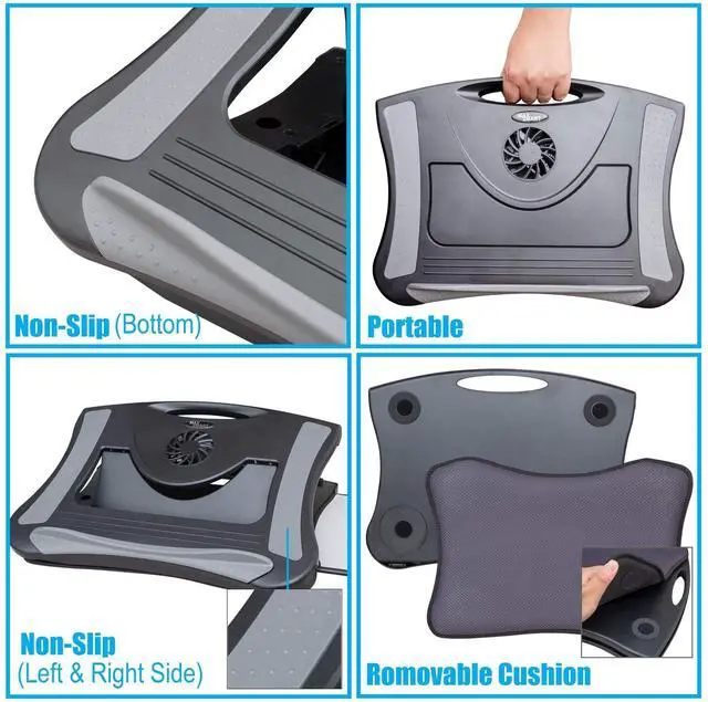 Alt view image 12 of 14 - Laptop Lap Pad Laptop Stand with Attached Mouse Pad, Cushion and USB Cooling Fan, Non-Slip Heat Shield Tablet Computer Stand for Sturdy Work Station for Home, Office, Bed Sofa, Couch and Car