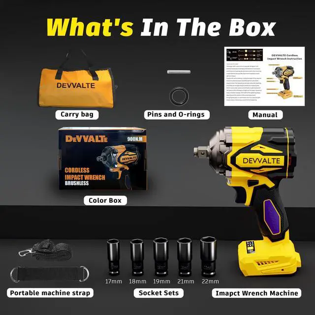 Alt view image 13 of 14 - Cordless Impact Wrench for DeWalt 20V Battery,1/2 inch Power Impact Wrench, Brushless Electric Impact Gun 665Ft-lbs(900N.m) High Torque Impact Driver with 3-Mode, LED Work Light(No Battery)