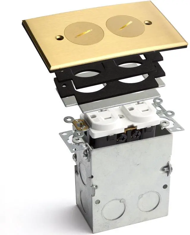Alt view image 8 of 12 - Screw Cap Cover Floor Box kit, 5 x 2.8 1-Gang, 20A Tamper-Weather Resistant Duplex Receptacle Outlet, Watertight Gasket, Corrosive Resistant, UL Listed, 975506-C, Brass