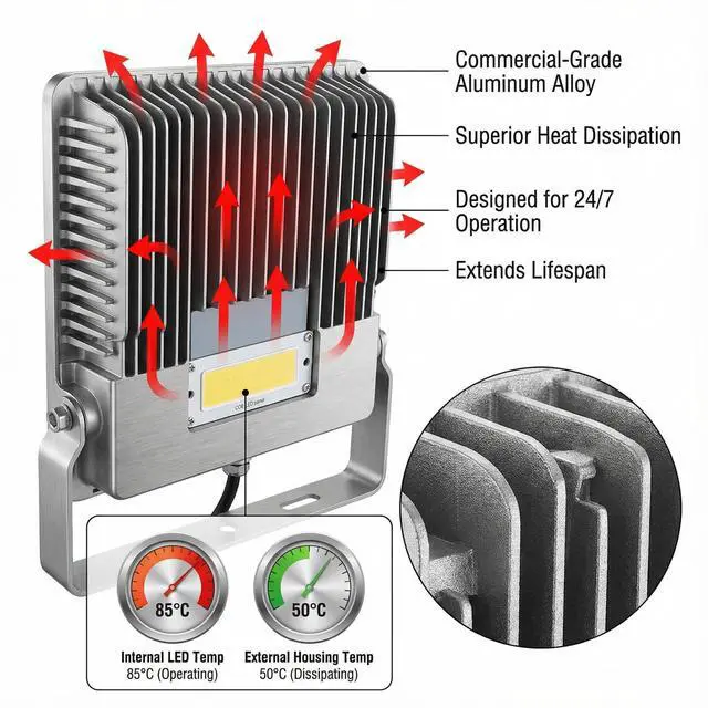 Alt view image 11 of 14 - LED Flood Light Outdoor, High Power Commercial Work Light, IP66 Waterproof Daylight Super Bright Security Stadium Lights for Parking Lots, Warehouses, Yard (2, 150, Watts)