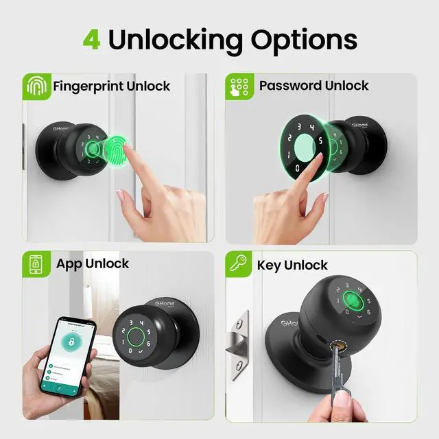 Alt view image 9 of 14 - Fingerprint Door Lock, 4 in 1 Smart Fingerprint Door Knob with Keypad, App Control, Auto Lock, Biometric Door Knob with Lock for Bedroom, Apartment, Garage, Home & Office